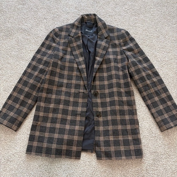 Madewell Jackets & Blazers - Madewell Dorset Oversized Blazer Womens S Gray Tan Plaid Wool Blend Academia